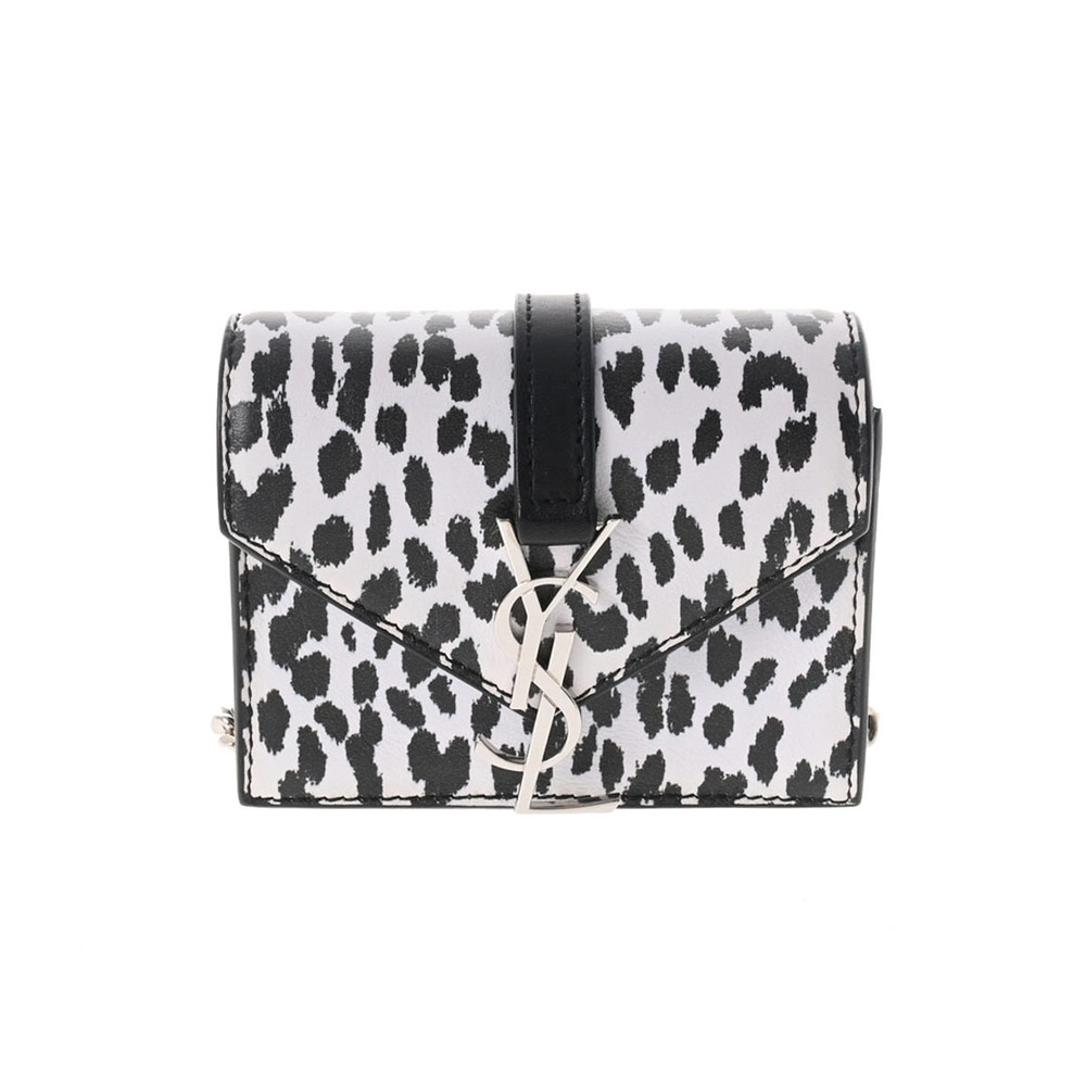 SAINT LAURENT Chain Shoulder Bag Leopard White Calfskin